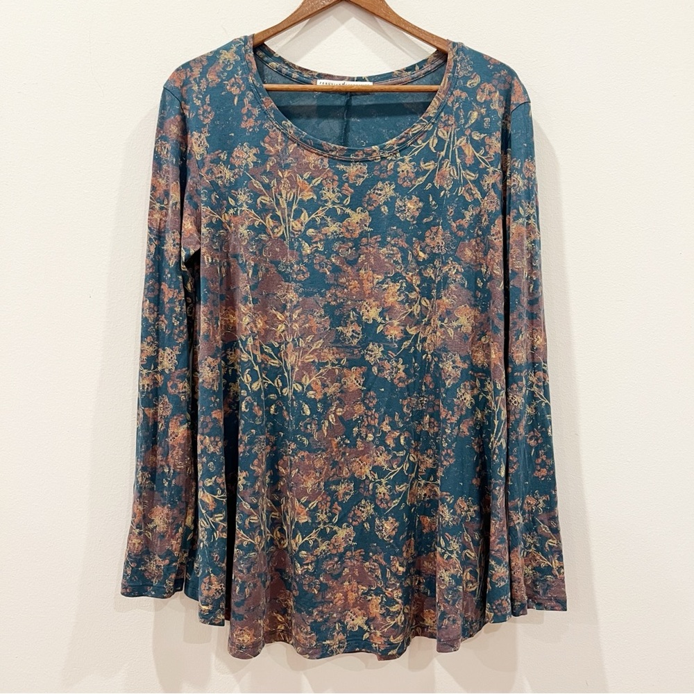 Peruvian Connection Top Womens Small Dark Floral Jewel Tones Long Sleeve Tunic